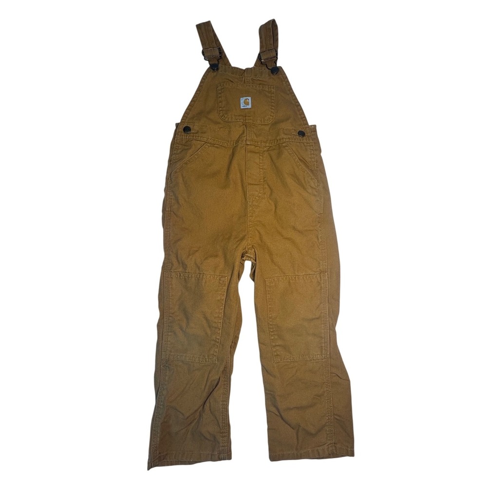 Carhartt Boys Brown Duck Canvas Double Knee Bib Overalls Size 4T Workwear